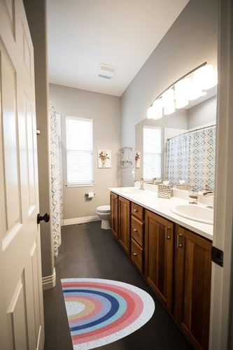 Creative Semi-Circular Area Rug Anti Slip Door Mat Rainbow Sun Printing Floor Mats Bedroom Carpet Rugs Entrance Doormat - Rainbow, 17.7"x35.4" in Wooden and Grey Bathroom