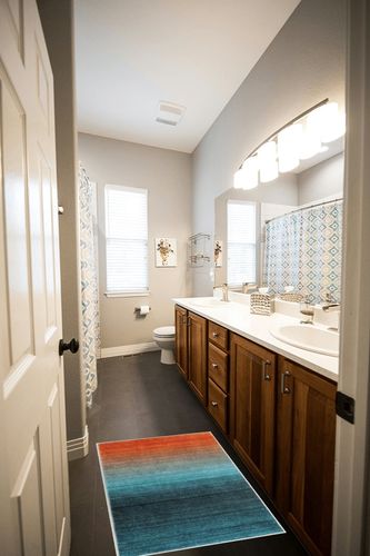 Lahome Modern Ombre Small Rug- 2x3 Entryway Rug Ultra-Thin Soft Washable Kitchen Rugs Non Slip Indoor Door Mat Non-Shedding Gradient Blue Rug Carpet for Bathroom Bedroom Entrance,Orange in Wooden and Grey Bathroom