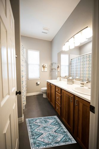 Lahome Vintage Small Area Rug- 2x3 Entryway Rug Ultra-Thin Soft Kitchen Rug Non-Slip Indoor Door Mat Geometric Distressed Throw Carpet Washable Rugs for Entryway Bathroom Bedroom(2x3ft,Blue) in Wooden and Grey Bathroom