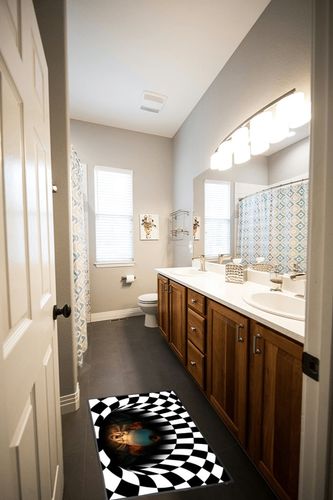 EPIC POETRY Halloween Horror Movie Carpet 3D Visual Swirl Vortex Floor Rug Decorations Doormat, Black White Plaid Scary Door Mats Indoor Outdoor Bedroom Living Room Area Rug 32X20 in in Wooden and Grey Bathroom