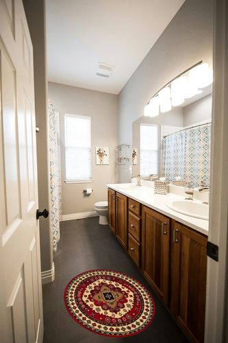 SUPERIOR Folk Diamond Rustic Eclectic Bohemian Power-Loomed Indoor Area Rug, 5' Round, Red in Wooden and Grey Bathroom