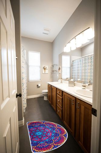 Boho Half Round Indoor Entrance Rug Doormats 36x24 Inches Absorbent Non-Slip Bedroom Front Back Outdoor Welcome for Entryway Machine Washable, Bohemian Red Blue Flower Pattern in Wooden and Grey Bathroom