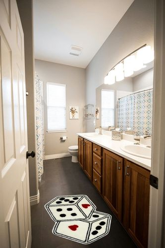 Beyond Deco Dice Rug, 45''W X 29''L Tufted Handmade Rugs -Unique Machine Washable Perfect for Bathroom,Bedroom,Kitchen, Living Room Area Rug - Handmade Non Slip Aesthetic Bathroom Décor in Wooden and Grey Bathroom