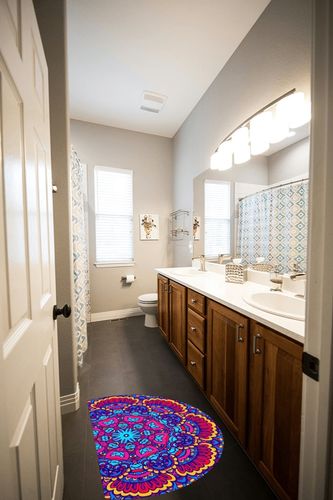 Boho Red Blue Flower Half Round Outdoor Door Mat,Bohemian Diatomaceous Earth Entryway Rug,Front Doormat Rubber Backing Non Slip Indoor Door Mats,36''x24'' (u7) in Wooden and Grey Bathroom