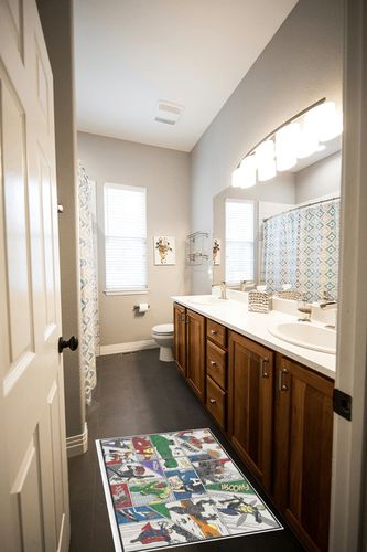 RUGGABLE x Marvel Washable Rug - Perfect Area Rug for Living Room Bedroom Kitchen - Non-Slip, Pet & Child Friendly, Stain & Water Resistant - Avengers Assemble Multicolor 2'x3' (Standard Pad) in Wooden and Grey Bathroom