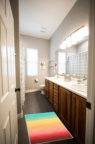 Lahome Modern Ombre Small Rug- 2x3 Entryway Rug Ultra-Thin Soft Washable Bathroom Rugs Gradient Non Slip Indoor Door Mat Non-Shedding Rainbow Throw Carpet Colorful Rug for Kitchen Bedroom Entry in Wooden and Grey Bathroom