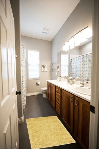 Unique Loom Solo Collection Area Rug - Calabasas (2' 2" x 3' 1" Rectangle, Yellow) in Wooden and Grey Bathroom