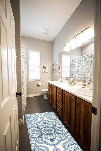 Maples Rugs Vivian Medallion Runner Rug Non Slip Hallway Entry Carpet [Made in USA], 1'8 x 5, Blue in Wooden and Grey Bathroom