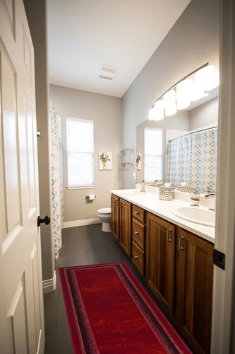 Antep Rugs Alfombras Bordered Modern 2x5 Non-Slip (Non-Skid) Low Pile Rubber Backing Kitchen Area Runner Rug (Maroon Red, 2' x 5') in Wooden and Grey Bathroom