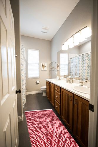 THE BEER VALLEY Cotton Diamond Runner Rug 2'x5' - Red, Reversible Machine Washable Farmhouse Rugs for Bedroom, Kitchen, Hallway, Bathroom - 24x60 Inches in Wooden and Grey Bathroom