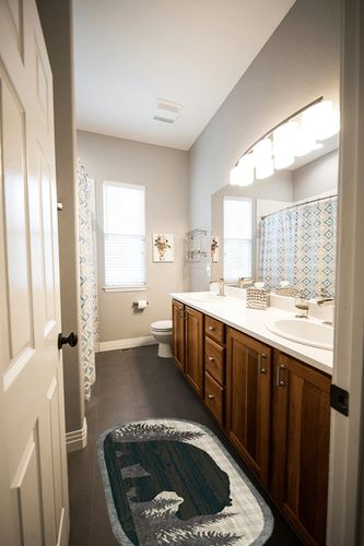 Cozy Cabin Papa Bear Accent Rug, 20"x44", Gray in Wooden and Grey Bathroom