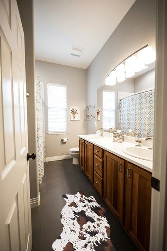 MustMat Cute Cow Print Rug Fun Faux Cowhide Area Rug Nice for Decorating Kids Room 29.5" W x 43.3" L in Wooden and Grey Bathroom