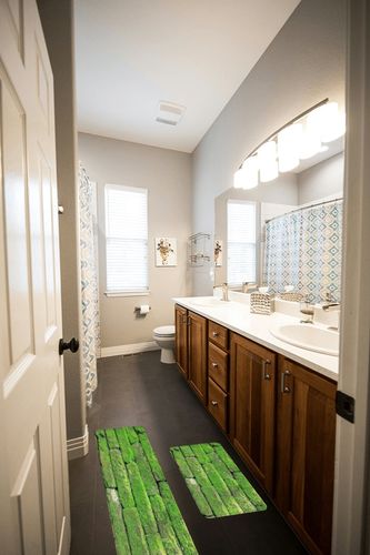 Farmhouse Grass Green Kitchen Rug Set of 2 Comfort Floor Mats Vintage Moss Brickwall Country Road 3D Print Cushined Door Mat Anti Fatigue Non Skid Washable Bathroom Runner Rugs Bedroom Area Carpet in Wooden and Grey Bathroom