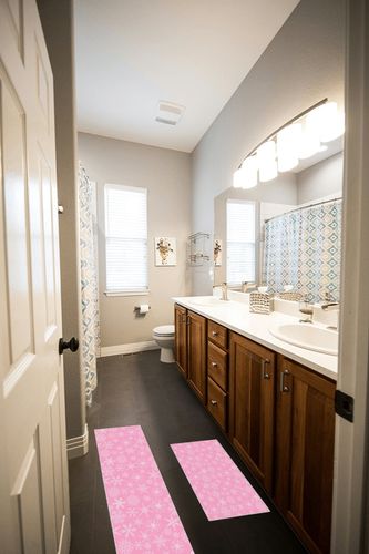 Kitchen Mat 2 Pieces, Christmas Winter Snowflake Pink Kitchen Rugs and Mats Non Slip Runner Rug Washable Floor Mats for Kitchen Home 18" x 30" + 18" x 48" in Wooden and Grey Bathroom