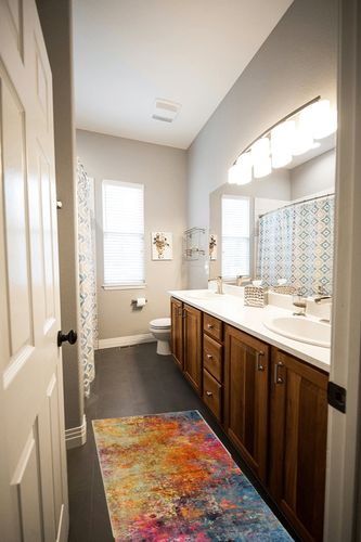 Lahome Modern Abstract Runner Rug - 2x4.3 Colorful Kitchen Runner Long Bathroom Rugs Runner Non Skid Laundry Room Mat, Rainbow Non Slip Machine Washable Carpet Runner for Bedroom Entryway Doorway in Wooden and Grey Bathroom