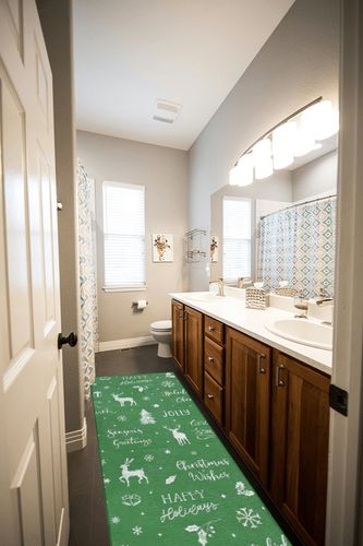 GAOMON Runner Rugs for Hallway 2x8 Green Rug Kitchen Mat Christmas Room Decor Washable Rugs Bathroom Rugs Non Slip Low Pile Runner Rug for Living Room 2'x8' Green in Wooden and Grey Bathroom