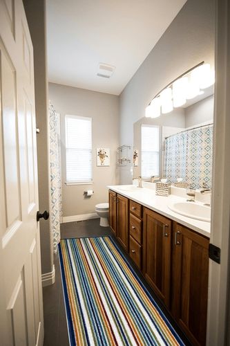 Leick Home 595165 Talipot Runner Palm Indoor Outdoor Area Rug Runner 2'x8' in Wooden and Grey Bathroom