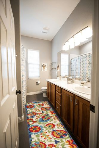 Nourison Aloha Indoor/Outdoor Multicolor 2'3" x 8' Area-Rug, Easy-Cleaning, Non Shedding, Bed Room, Living Room, Dining Room, Deck, Backyard, Patio (2x8) in Wooden and Grey Bathroom