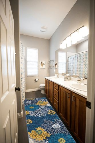 Nourison Passion Blue 2'2" x 7'6" Area Rug, Floral, Farmhouse, Easy -Cleaning, Non Shedding, Bed Room, Living Room, Dining Room, Kitchen, (8' Runner) in Wooden and Grey Bathroom