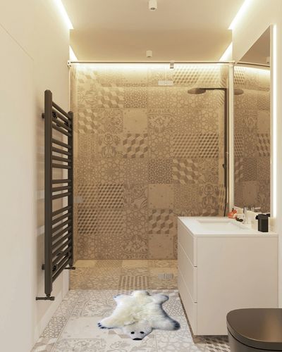 Gracefur Australia Sheepskin Rug Super Soft Cuddly Bear Design Area Rug for Children's Room and Living Room Decorative Carpet Single Pelt (White Bear Rug) in White Tiled Bathroom