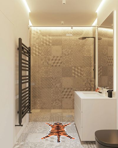 Tiger Print Rug Animal Printed Small Area Rugs Faux Cowhide Skin Leather Nonslip Personalized Bath Carpet Cartoon Rug Bedroom Office Living Room Floor Mat 2.6x1.8Ft/32.2inx21.4in in White Tiled Bathroom