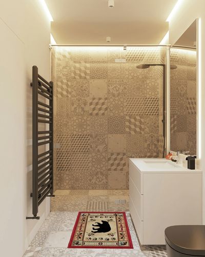 Rustic Lodge Bear Red 2x3 Area Rug, 2'2x3'3 in White Tiled Bathroom