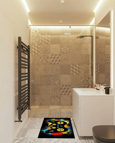 Small Rugs 20 x 31 in, 50 x 80cm for Kids Door Mat Rugs, Boys Gamer Area Carpet, 3D Area Rugs, Gaming Rugs for Boy's Bedroom, Controller Gaming Rug…… in White Tiled Bathroom