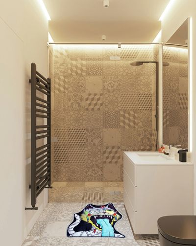 OPOLLO Funny Evil Monster Cat Bedroom Rug Home Decor Indoor Doormat Halloween Personality Shape Bath Rugs (32x26 ''), Plush Soft Absorbent in White Tiled Bathroom