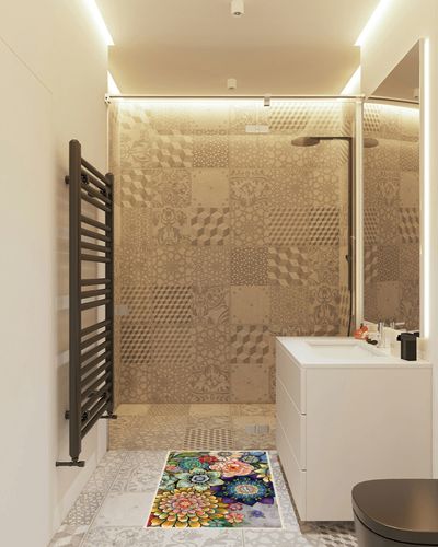 Boho Floral Entryway Area Rug 2x3 Small Throw Rug Colorful Flowers Vintage Non Slip Washable Mat for Floor Carpet Bedroom Dorm Bathroom Laundry Room Living Room Decor in White Tiled Bathroom