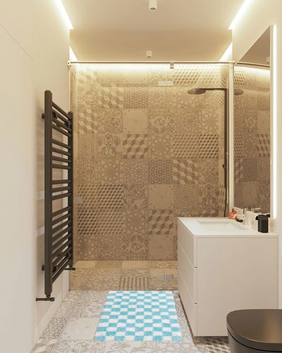 Banilla Bathroom Rugs, Extra Soft Double Thickness Microfibre, Super Absorbent with Non Slip Rubber Backing, Quick Drying, Machine Washable Bath Mats for Bathroom Floor, Shower & Sink, 20" x 31" Blue in White Tiled Bathroom