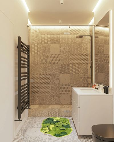 Moss Bath Mat Moss Rug Plush Soft 3D Moss Carpet for Indoor Living Room Bathroom Floor Bedside Area Non Slip Rugs Microfiber Machine Washable 20x32in Green Front Door Super Absorbent Moss Rug in White Tiled Bathroom