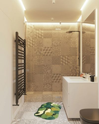 Moss Leaf Bathroom Rugs Non-Slip Moss Floor Carpet Boho Indoor Bath Mat Super Absorbent Moss Rug Machine Washable Fade Resistant Shower Green Area Rug for Toilet Front Door Entryway Doormat Décor in White Tiled Bathroom