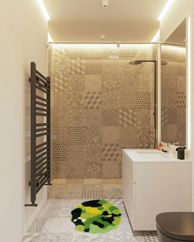 Zeeinx Moss Bathroom Rugs Cute Green Bathroom Rugs Non Slip Shaggy Absorbent Bath Rugs Moss Bath Mat for Tub and Shower,Machine Washable,20”x32” in White Tiled Bathroom