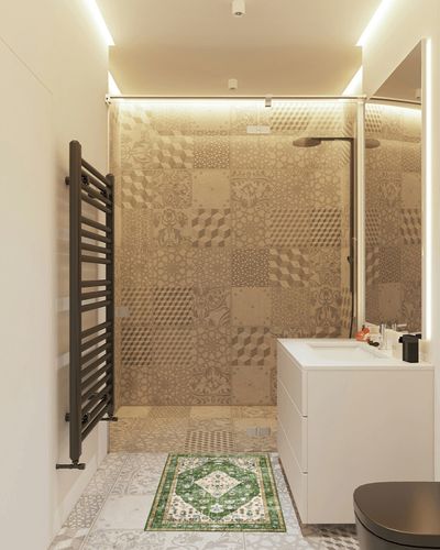 Lahome Boho Tribal Area Rug - 2x3 Distressed Small Green Rug for Entryway, Soft Non Slip Washable Bathroom Mat Bohemian Low Pile Indoor Floor Door Carpet for Entryway Chair Bedroom Living Room, Green in White Tiled Bathroom