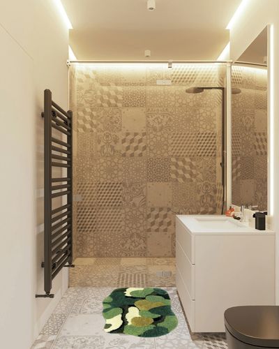 Green Moss Leaf Bath Mat Non-Slip Moss Bathroom Rugs Super Absorbent Bath Mat Soft Microfiber Machine Washable Shower Mat Cute 3D Moss Bath Rug for Bathroom Entryway 24x32inch in White Tiled Bathroom