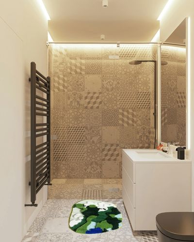 Beyond Your Thoughts Cute 3D Moss Rug Soft Shaggy Absorbent Non-Slip Carpet for Bathroom Machine Washable Floor Carpet in White Tiled Bathroom
