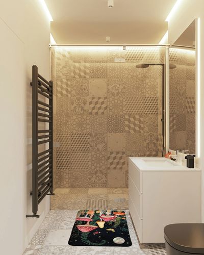 CANARO Mushroom Rugs Non-Slip Soft Doormats Bath Black Starry Sky Carpet Floor Runner Area Rugs for Home Dining Living Room Bedroom Farmhouse Decor 31.5x19.7inch in White Tiled Bathroom