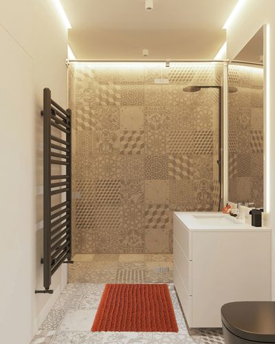 FLOLEOPA Luxury Chenille Burnt Orange Bathroom Rugs Bath Mats Sets, Extra Soft and Absorbent Bathroom Rugs Non Skid Machine Wash Dry Bath Mats(32"x20" Plus 17"x24") in White Tiled Bathroom