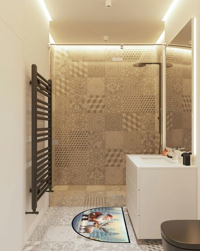 Christmas Scene Winter Santa Claus (9) Half Round Door Mat Indoor Entrance Half Circle Area Rug Semi Circular Door Mat Half Moon Rug for Floor Bathroom Living Room Bedroom Kitchen Fireplace 24"x36" in White Tiled Bathroom