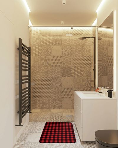 Christmas Doormat Rugs Outdoor/Indoor Rustic Red Black Buffalo Check Plaid Pattern Non-Slip Entrance Welcome Matt for Front Door/Bathroom/Kitchen/Bedroom/Patio/Entryway Floor Mats,18"x30", Farmhouse in White Tiled Bathroom