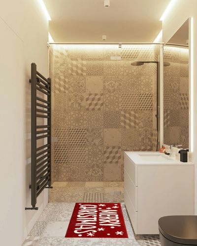 Nymphia Christmas Bath Mat, Christmas Bathroom Decor, Red Bathroom Rugs, Extra Soft and Absorbent Microfiber Cute Holiday Decorative Bath Rugs Non-Slip Machine Washable 20 x 32 Inch in White Tiled Bathroom