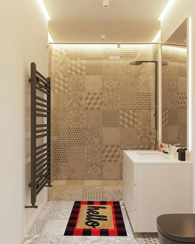 EARTHALL Buffalo Plaid Outdoor Rug Red 27.5 x 43 Inches Cotton Hand-Woven Checkered Front Door Mat, Washable Red Outdoor Rugs Carpets for Layered Door Mats Porch/Front Porch/Farmhouse Red and Black in White Tiled Bathroom