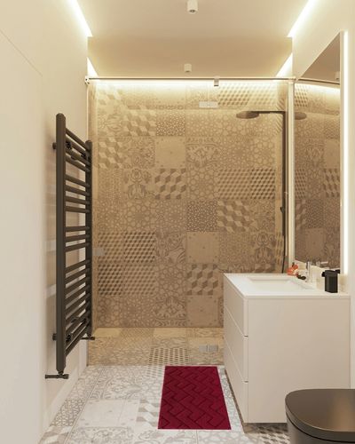 Indoor Doormat,Front Back Door Mat Rubber Backing Non Slip Door Mats 20”x31.5”Absorbent Resist Dirt Entrance Doormat Inside Floor Mats Area Rug for Entryway Machine Washable Low-Profile(Red) in White Tiled Bathroom