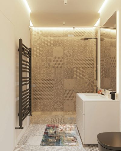 Lahome Modern Abstract Area Rug - 2x3 Washable Small Entryway Rug Kitchen Sink Mat Contemporary Faux Wool Non-Slip Soft Floor Indoor Carpet for Front Door Kitchen Bathroom Pet RV,Red/Multi in White Tiled Bathroom