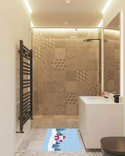 Area Rugs Non-Slip Washable Rug Christmas Snowman Snowflake Indoor Rug Rubber Backing Floor Mats Home Decor Carpet for Living Room Dining Room Non Shedding 2x3 Ft in White Tiled Bathroom