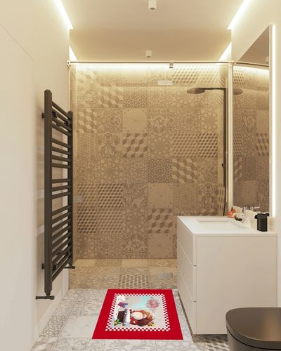 Area Rug 2x3 Feet, Christmas Santa Claus with Cotton Linen Sack Many Gifts Red Plaid Rug, Rugs for Living Room Decor Bedroom Decor Kids Room, Non-Slip Living Room Rugs, Comrft Carpet Washable Rug in White Tiled Bathroom