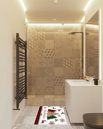 Area Rug, Winter Snowflake Elk Deer Buffalo Check Plaid Christmas Tree Area Rug, Living Room Rugs, Area Rugs for Bedroom Decor&Living Room Decor, Carpet 2x3ft Bedroom Rug, Rugs for Living Room in White Tiled Bathroom