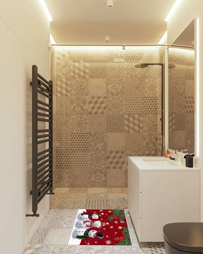 Area Rug 2x3 Feet, Xmas Tree Cardinals Snowflake Christmas Snowman Rug, Rugs for Living Room Decor Bedroom Decor Kids Room, Non-Slip Living Room Rugs, Comrft Carpet Washable Rug in White Tiled Bathroom