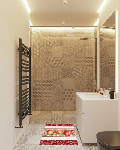 2' x 3' Area Rug, Christmas Non-Skid Rubber Backing Large Rectangle Rugs - Living Room Bedroom Home Office Xmas Colored Egg Pine Needle Berry Red Snowflake Indoor Floor Mat Carpets in White Tiled Bathroom