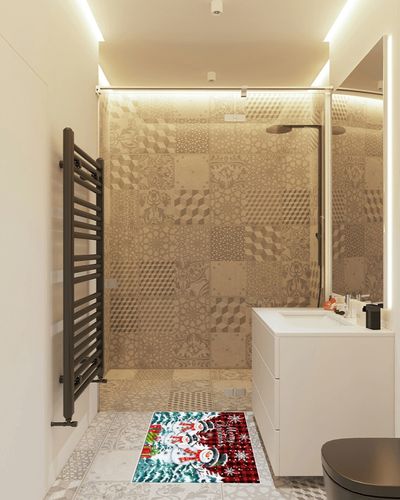 Merry Christmas Area Rug for Living Room, Rectangular Indoor Carpet - 2' x 3', Snowflake Snowman Xmas Tree Red Plaid Non-Skid Bathroom Mat Kitchen Runner Rugs for Bedroom in White Tiled Bathroom